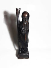 Vintage Beech Wood Hand carved Figurine Chinese Old Man Standing Holding Cane picture