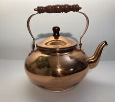 Vintage Copper Plated Teapot With Wooden Handle picture