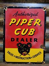 VINTAGE PIPER CUB PORCELAIN SIGN 1945 AVIATION AIRPLANE FLYING SERVICE SALES picture