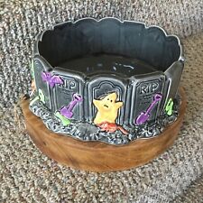 Vtg FITZ AND FLOYD Omnibus Halloween Graveyard Candy Dish/Bowl Creepy Spooky picture