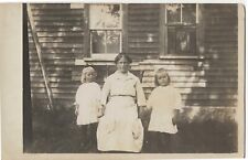 RPPC Women and 2 Girls by House Looking Cautious c1910  Real Photo Postcard picture