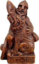 Seated Norse God Tyr Statue Wood Finish Brown picture