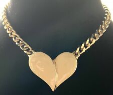 Vintage Les Bernard Gold Tone Pale Pink Enameled Heart Choker Necklace EUC 💖 picture