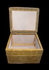 Vintage MCM Chest Ottoman Toy Box Stool Cushion Vinyl Sides Mustard Brown picture