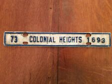 1973 Colonial Heights Virginia License Plate Town Topper, #1693 picture