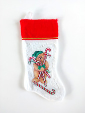 Vintage Santa's Best Decorative Festive Christmas Stocking Bear Candy Canes picture