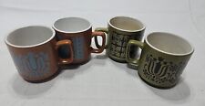 Vintage 1970s Speckled Stoneware Stacking Mugs Country Pattern - Set of 4 picture