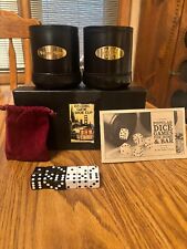 Alex Cramer Golden Gate Leather Shaker Brass Ribbed Cup Set Tuxedo Dice Liar  picture
