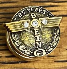Boeing 25 Year 10K SOLID Gold w/ Diamond Employee Service Pin picture