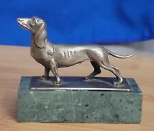 Rare Vtg Pewter Dachsund Wiener Dog on Italian Marble  Paper Weight picture