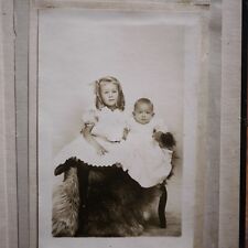 Antique Vintage 1930s Mrs Kirkwood Little Girl & Baby Portrait Studio Photo  picture