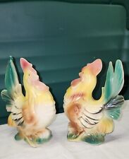 Pair Of Vintage Royal Copley Ceramic Rooster Figurines-small Chip picture