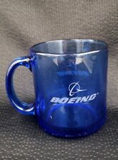 Boeing Blue Coffee Mug Clear Glass Etched Logo 3.75