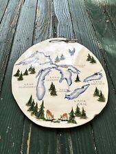 Vintage Handmade Ceramic Great Lakes Plaque Leather Hanger picture