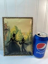 Vtg Southern Belle Child Litho Print Silhouette Convex Glass Metal Frame 8”x6 picture