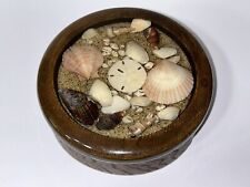 Folk Art Seashells Trinket Box Lidded Wooden Trinket Box w/ Seashells Lid 5.75” picture