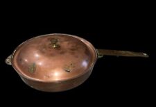 Vtg Copper Fry Skillet Pan Brass Handles 10 Inch Patina Farmhouse Decoration picture