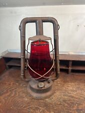 Vintage Dietz Monarch Lantern NY USA Red Glass Globe Lantern Tubular Barn Lamp picture