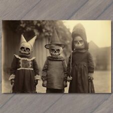POSTCARD Weird Creepy Old Fashion Vibe Kids Masks Halloween Unusual Hats H picture