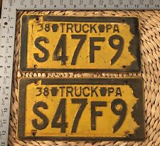 1938 Pennsylvania TRUCK License Plate PAIR S47F9 ALPCA Garage Ford Dodge picture