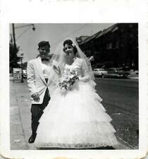 vintage Snapshot Bride and Groom Wedding Day Old Cars Pepsi Cola Sign Pizza picture