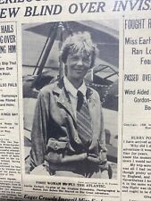 VINTAGE NEWSPAPER HEADLINE ~AMELIA EARHART 1st WOMAN TO FLY OVER ATLANTIC 1928 picture