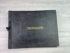 Vtg 1930-40's Photo Album Black, String Tied With 100 Photos And 2 Clippings picture