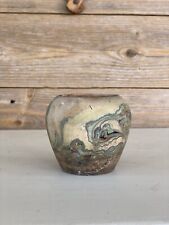 Vintage Hand Crafted Pottery Small Clay Pot Vase 3.5” Orange Swirl picture