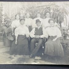 Antique 1910s Mormon Polygamy Man With 6 Wives Real Photo RPPC Postcard V3451 picture