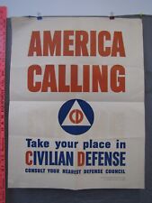 Original 1941 WWII AMERICA CALLING Civil Defense Poster picture