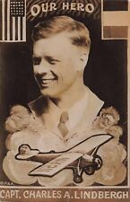 RPPC Early Aviation Captain Charles Lindbergh Our Hero Airplane Vintage Postcard picture