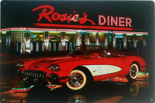 Rosie's Diner 1958 Corvette Tin Sign Man Cave Ford Chevy Blue Oval Bow Tie W5111 picture