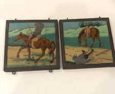 Pair Of Vintage Framed Remos Rejano Spanish Ceramic Art Work Tiles 5 1/2” Horse picture