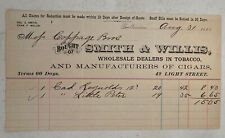 Original Antique 1885 Tobacco Cigar Billhead Receipt Baltimore Smith and Willis picture