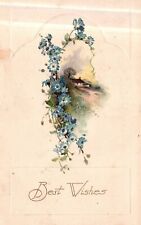 Vintage Postcard 1923 Best Wishes Attractive Blue Flowers Design Greetings picture