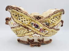 EMPIRE Antique Reticulated Footed 3D Floral Flower Porcelain Vase Bowl Basket picture