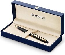 Waterman Expert Ballpoint Pen Black with Golden Trim Medium Tip Blue InkGift Box picture