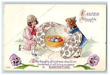 1916 Easter Girl Boy Eggs Nest Eastertide Flowers Embossed Antique Postcard picture