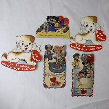 Vtg 1940s Valentine Cards Lot (5) WWII Era Dogs Puppies Mans Best Friend Die Cut picture