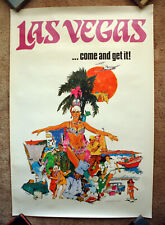 Vintage Original 1970s LAS VEGAS Travel Poster train art airline tourism picture