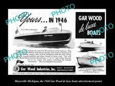 OLD LARGE HISTORIC PHOTO OF MARYSVILLE MICHIGAN THE GAR WOOD BOAT POSTER 1946 3 picture