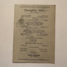 Vintage HOTEL BELLEVUE Menu Thanksgiving Dinner November 26 1925 Philadelphia? picture