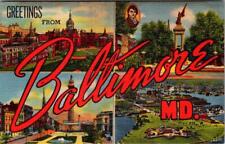 1958 GREETINGS FROM BALTIMORE MARYLAND LINEN POSTCARD*OTTENHEIMER*4 VIEWS picture