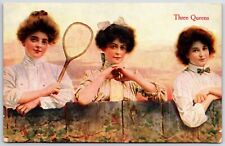 1909 THREE QUEENS WOMEN TENNIS PLAYERS ANTIQUE POSTCARD UNP picture