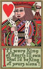 Brightly Colored King of Hearts c1909 Vintage Romantic Gold Border Postcard picture