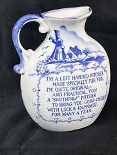 VINTAGE Left-Handed Pitcher Blue Delft Ceramic Dutch Holland NEW HAMPSHIRE picture