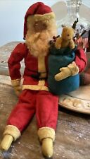 Vintage Looking Patriotic Santa Claus Teddy Bear Christmas Folk Art Figurine picture