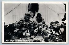 RPPC Inuit Eskimo Drilling Making Mukluks Alaska Real Photo Postcard I1H picture