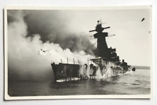 Burning Admiral Graf Spee German Battleship Sinking RPPC Real Photo Postcard picture