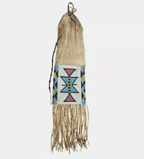  Old American Buffalo Hide Sioux Beaded Tobacco Pipe Bag Fringe 6 x 32 '' NPB105 picture